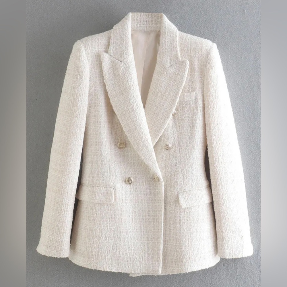 New Zara Blazer Double Breasted Textured Weave Jacket
